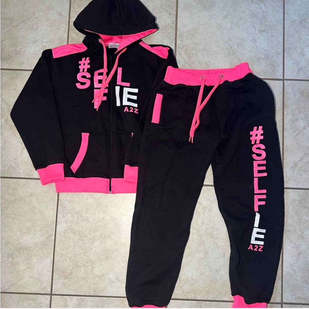 Black and Pink #SELFIE Hoodie and Joggers Set